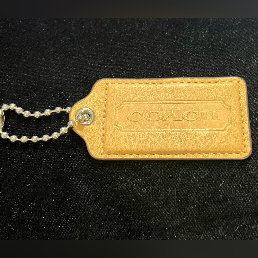 3" Large COACH TAN LEATHER KEY FOB BAG CHARM KEYCHAIN HANGTAG TAG